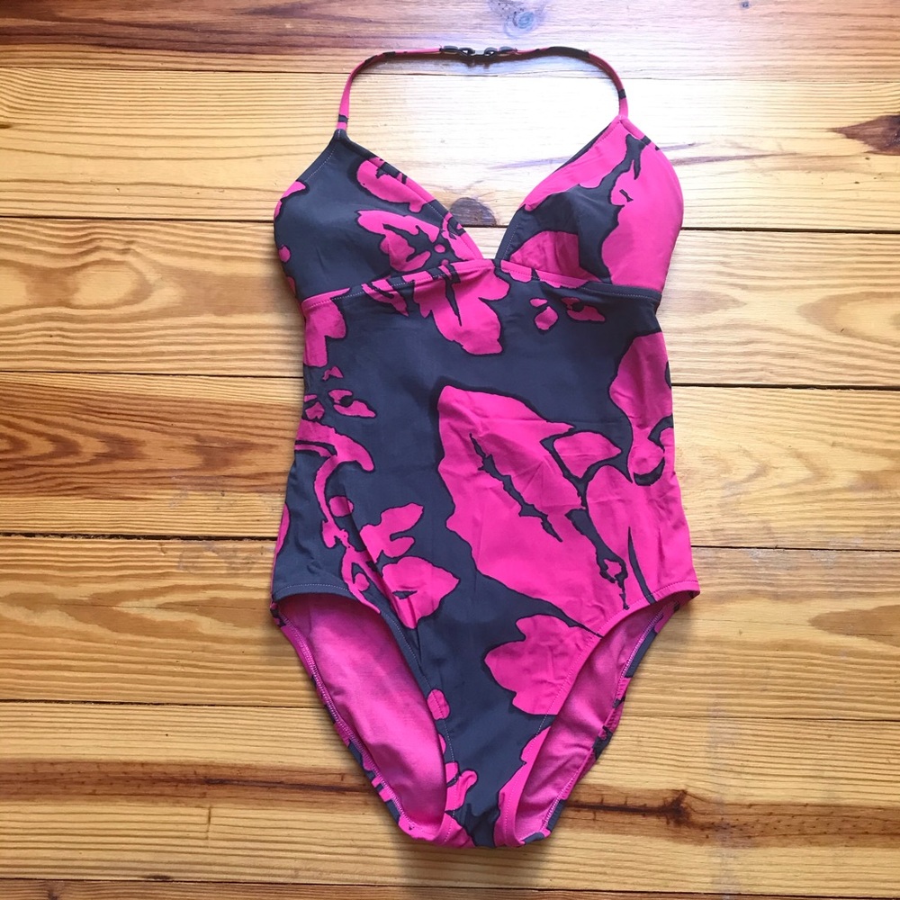 Nautica Pink Brown Floral Swimsuit, EUC, S/6